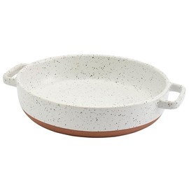 Denmark Tools For Cooks 1.7 Quart Speckled White Round Stoneware Pie Dish Baking Pan with Handles