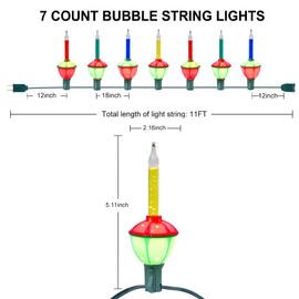 Multicolor Christmas Bubble Lights Set, 11Ft Vintage Outdoor Christmas String Lights with 8 Multicolor Bubble Lights (1 Spare), C7/E12 Base, UL Listed for Christmas Tree Holiday House Lighting Decor