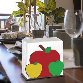 Apple Wooden Napkin Holder, Red Green Fruit Tissue Dispenser, Farmhouse Apple Decor for Table Kitchen Dining Room Home