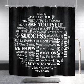 Riyidecor Inspirational Quotes Black White Shower Curtain for Bathroom Decor 72Wx72H Motivational Positive Affirmations Bible Verse Teens Art Printed Fabric Polyester Waterproof 12 Pack Plastic Hooks