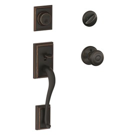 SCHLAGE Addison Single Cylinder Handleset and Georgian Knob, Aged Bronze (F60 ADD 716 GEO)