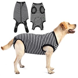 Dog Surgical Recovery Suit,Surgery Female Male Large Shirt,Spay,Neuter Recovery Clothes,Zipper Closure Cotton Striped Wounds Protect Suit,Black Striped XXL