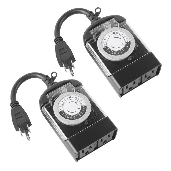 Outdoor Timer Outlet, 24 Hour Mechanical Light Timer, Plug in