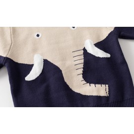 HUAER& Baby Boys Girls Knit Sweater Round Neck Long Sleeve Unisex Cotton Cartoon Animal Pullover Sweatshirt(4T Apricot & Elephant)