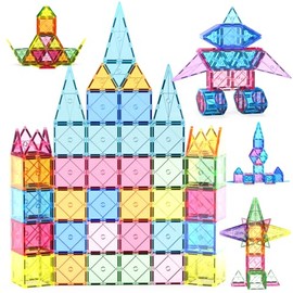 AOMIKS 69 Pieces Magnetic Tile 3D Building Block Set, Transparent Construction Stacking Toys for Kids, STEM Magnetic Toys for Girls and Boys, Preschool Learning Montessori Sensory Toys