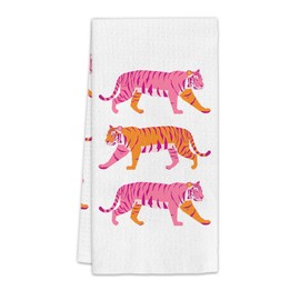 FIicy Pink Tiger Decor Hand Towels, Trendy Pink Preppy Kitchen Towels, Pink Animal Tigers Preppy Decorative Hand Towels for Bathroom Kitchen, Pink Preppy College Girl Dorm Bathroom Decor(16x24 Inch)