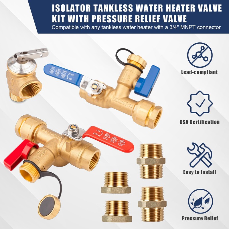 Tankless Water Heater Valve Kit, PRV 3/4"-1/2" NPT