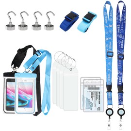 VANHVIS 16 Pcs Cruise Ship Essentials Must Haves for Cruise Travel - Retractable Lanyards for Ship Card, Waterproof Phone Bag, Magnetic Hook, Luggage Tags Holder & Luggage Straps