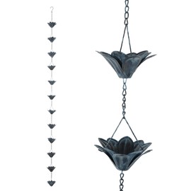 TZSSP Rain Chains Decorative Rain Chain Bell with 12 Cups, Decorative Rain Catcher 8-1/2 Length, Blue