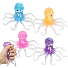Pack of 4 Stress Ball Octopus, Squishy Anti-Stress Balls, Anti-Stress Toy, Octopus Squeeze Ball, Anti-Stress Ball Toy Children and Adults, Squishy Ball, Fidget Toy for Party Bags Filler