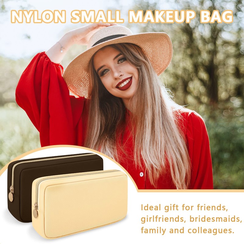 Nylon Small Makeup Bag Cosmetic Zipper Pouch for Purse, Preppy