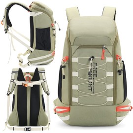 Bseash 40L Waterproof Hiking Camping Backpack with Rain Cover, Outdoor Sport Travel Daypack Rucksack for Skiing Cycling (Pea Green)