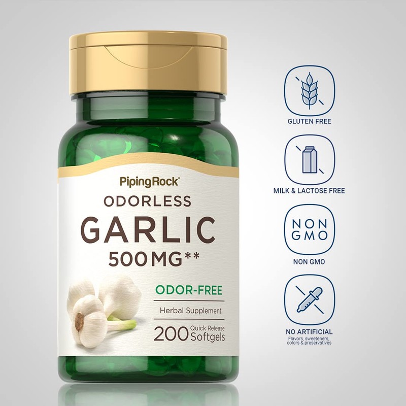 Piping Rock Odorless Garlic Supplement | 200 Softgels | Concentrated