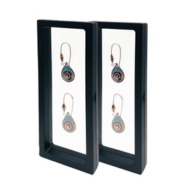Eterspr Pack of 4 3D Floating Display Case, Jewellery Organiser Floating for Display Box, with Base Holder, for Jewellery Display (Black)