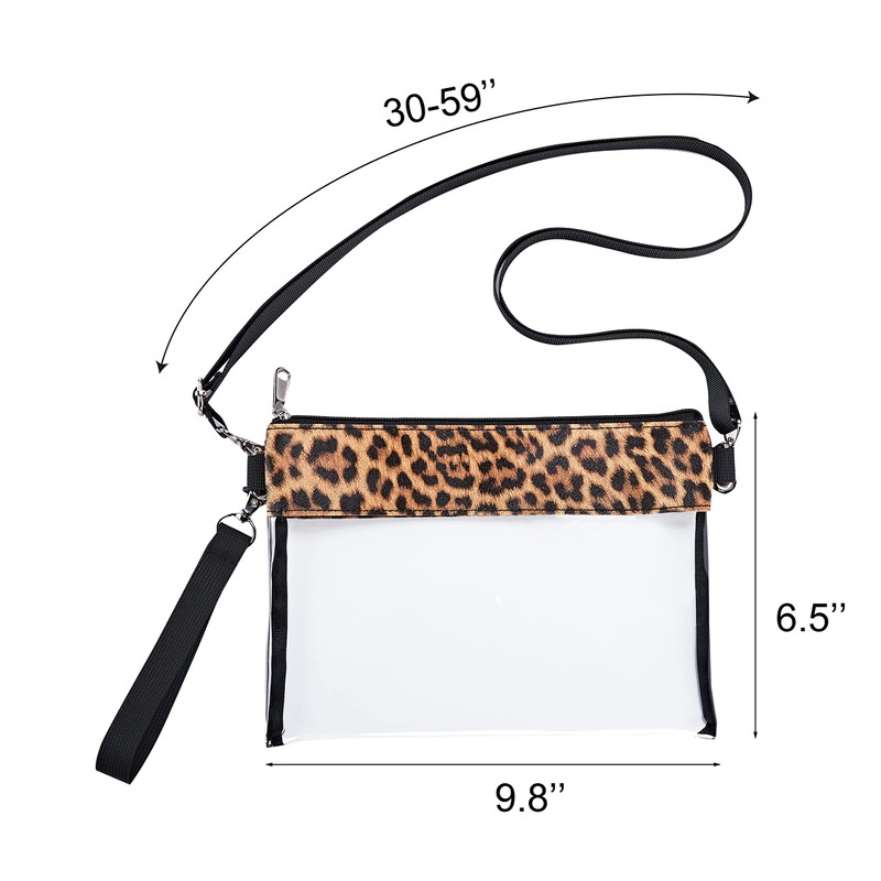 Clear Crossbody Purse Bag, Leopard Print PU Leather Bag, Stadium
