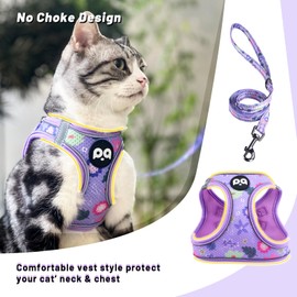 QQPETS Cat Harness and Leash Set for Walking Escape Proof, Safe Adjustable Kitten Vest with Reflective Strips, Easy Control Soft Mesh Lightweight Jacket (Floral Purple, S(Chest 15”-15.7”))