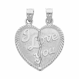 Large 925 Sterling Silver I Love You Breakable Broken Heart Pendant Charm