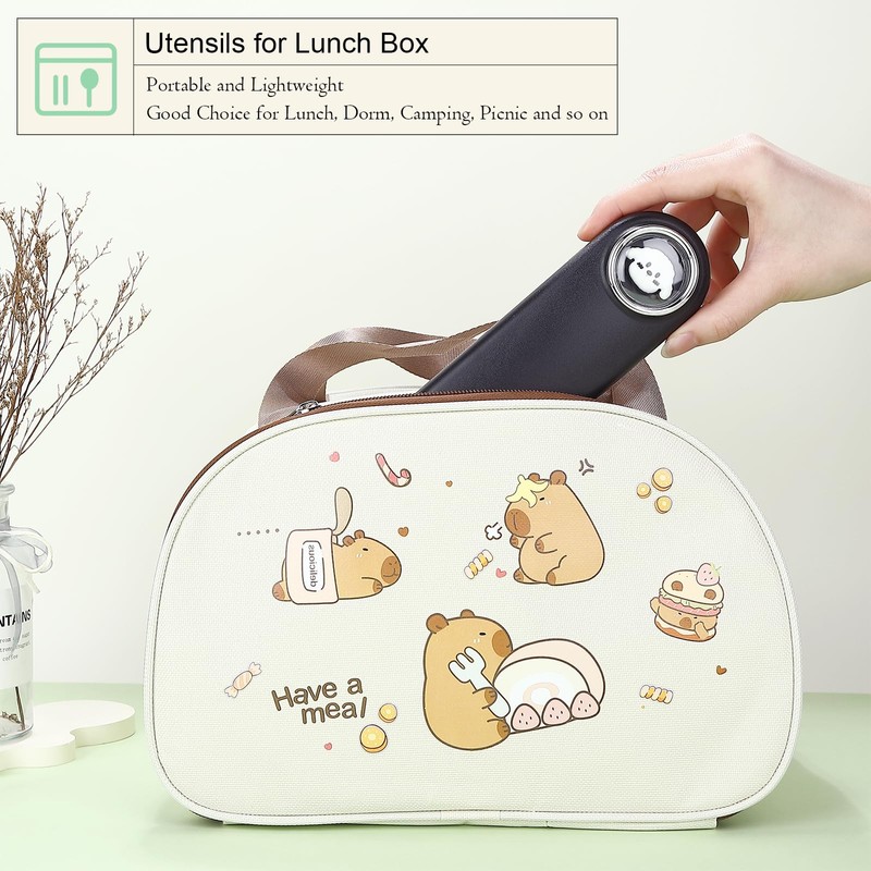 DEVICO Travel Utensils with Case Cute, Reusable Silverware for Lunch,