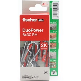 fischer - Duopower 6x30 with Open Socket - 4U Multi Material Wall Anchors Suitable for Hanging Bikes, Pictures, Cabinets, TVs, Shelves, Furniture