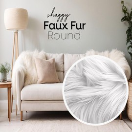FabricLA Faux Fur Fabric | 60 inches (152cm) Round Circular Fluffy Shaggy Fabric | Use Round Faux Fur for Carpet, Bedroom, Christmas Decoration Beige