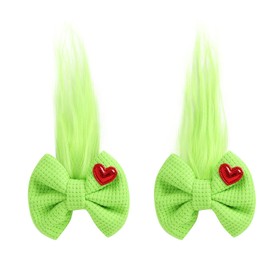 2PC Green Long Furry Hair Bow Clips 3 Inch Christmas Decorations Party Dress up Costume Accessories