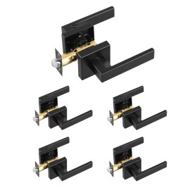 Matte Black Passage Door Handle 5 Pack Reversible Lever for Left & Right Hand 45 Degrees Rotation Non-LockingQuantity: 5 Pieces