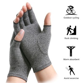 Compression Arthritis Gloves Active Gloves Hand Therapy Fingerless Gloves for Men Women Grey Increase Circulation Reducing Pain (L)