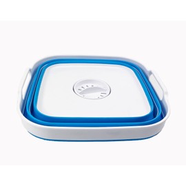 SAMMART 10L (2.64 Gallon) Collapsible Dishpan with Draining Plug - Foldable Washing Basin - Portable Dish Washing Tub - Space Saving Kitchen Storage Tray (White/Aqua Blue/White)