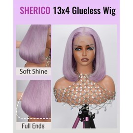 Sherico Lilac Lace Front Bob Wigs Human Hair- Pre Plucked 13X4 HD Lilac Bob Wig 100% Brazilian Remy Light Purple Lace Wigs with Baby Hair Full Ends for Women