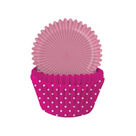Anniversary House Candy Pink Polka Dot & Gingham Cupcake Cases for Baking, Baking Cups in Heavy Duty Greaseproof Paper, Light Pink, Bright Pink, Pack of 75, J177