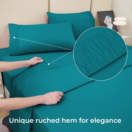 Bedmoon Twin Single Sheets, Soft Teal Microfiber Cooling Sheets Drap Lit with Corner Straps, Emerald Deep Pocket Luxury Hotel Cozy Bedding Set