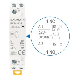 Baomain AC Contactor 24VAC 25A 2 Pole 1NO1NC Universal Circuit Control 35mm DIN Rail Mount CE Listed BCT-25/11 (25 Amp.)