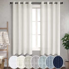 Pitalk Natural Linen Sheer Curtains 54 Inch Length for Bathroom Window 2 Panels Set Grommet Boho Ivory Off White Semi Sheer Curtains for Bedroom Kitchen Cream Textured