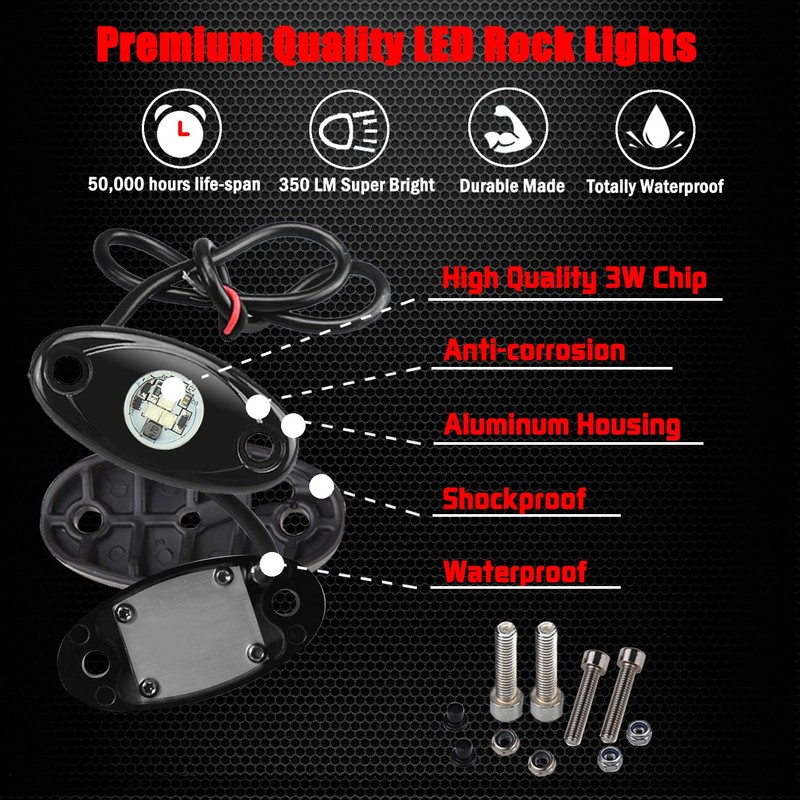 4 Pods LED Rock Lights, Ampper Waterproof LED Neon Underglow