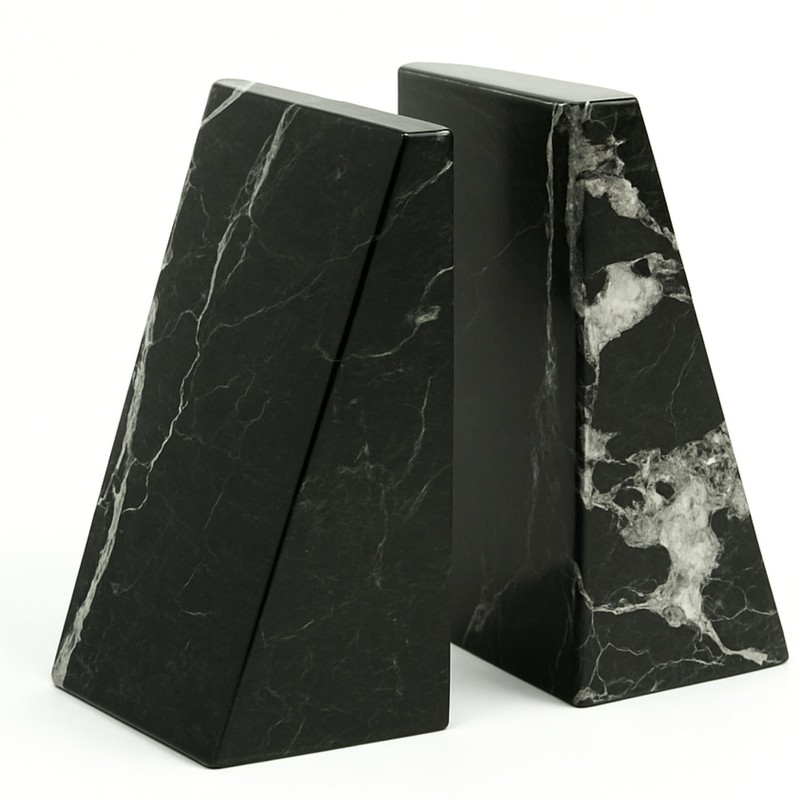 Bey-Berk Whitney Zebra Marble Bookends (Black, Set of 2), 4"