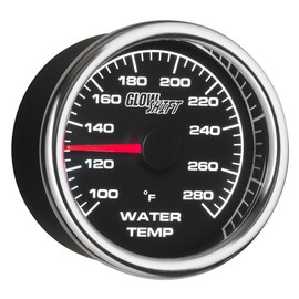 GlowShift 2-5/8" Racing 280F Mechanical Water Coolant Temperature Gauge Kit - Includes Temp Sensor Probe & Adapters - Black Dial - White LED Backlighting - for Race Cars - 65mm