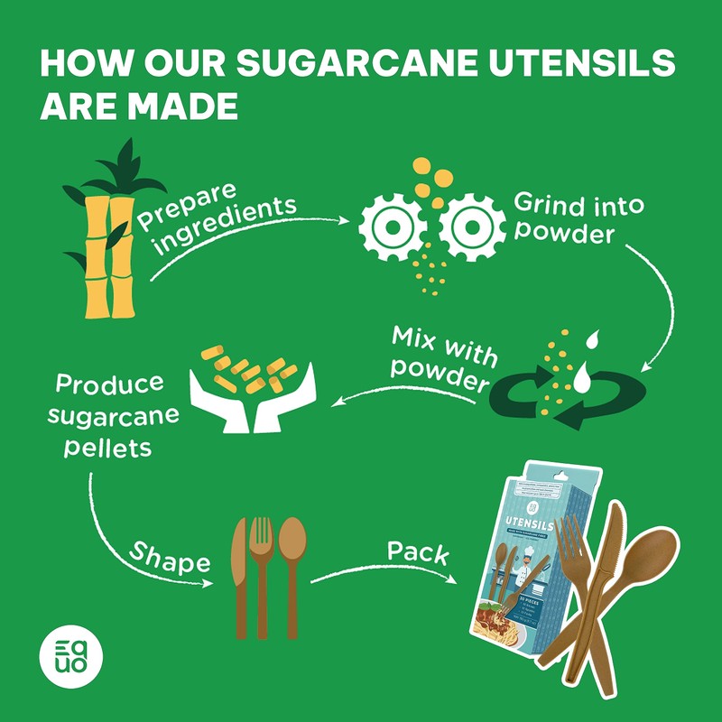 EQUO Sugarcane Utensils, Biodegradable and Compostable Spoons, Pack of 15