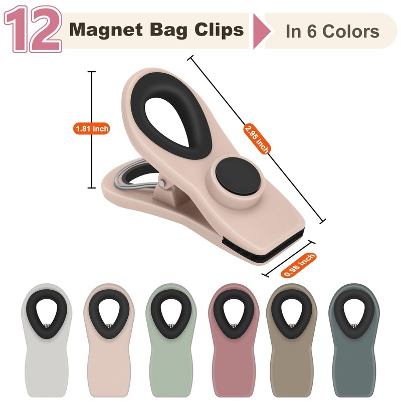 TACGEA 12 Pack Bag Clips, Magnetic Chip Clips Heavy Duty