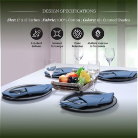 HEIRLOOM COMFORT Sky Blue Cloth Napkins 17x17 Inch - 100% Cotton, Reusable, Soft, Machine Washable - 12 Pack - Ideal for Spring, Summer, Baby Showers, Beach, Wedding, Receptions, Birthdays