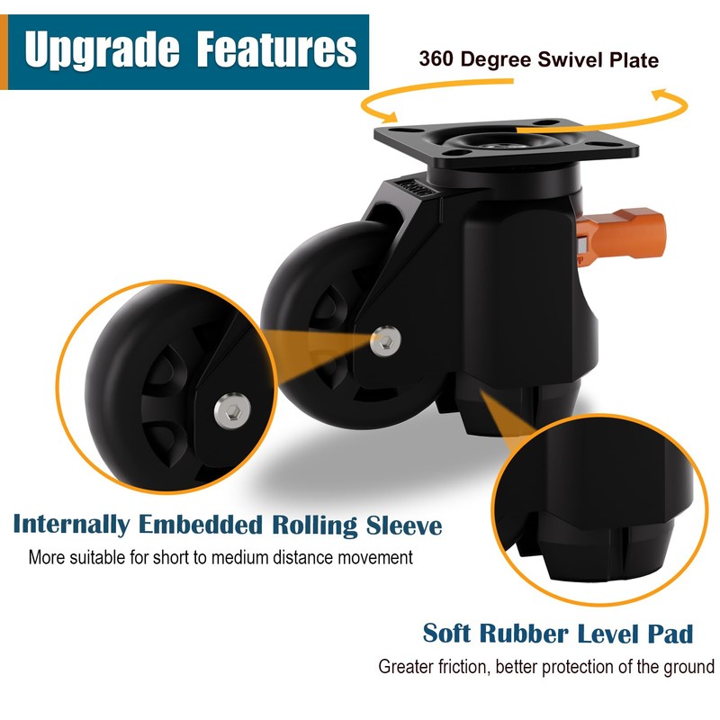 Upgrade Leveling Casters Wheel with Ratchet Handle Height Adjustable Plate