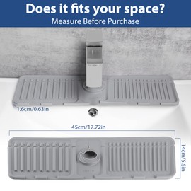 Faucet Mat for Kitchen Sink Set of 2, 2025 Upgraded 5°Slope Fast Draining and Fast Drying Properties Silicone Mat, Splash Guard for Stone Sinks in Bathroom and Kitchen - Grey