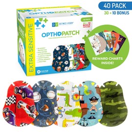 Opthopatch Eye Patches for Kids - Extra Sensitive Adhesive - Boys' Design [Series I] - 40 Count + 1 Reward Chart