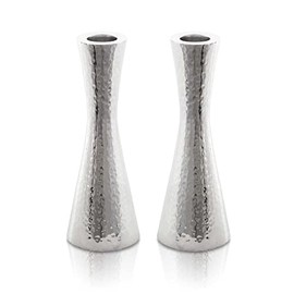 Yair Emanuel Modern Hammered Pillar Candle Holders | Shabbat Candlestick Holders | Minimal Tapered Design (Large 8.5" CR-1)