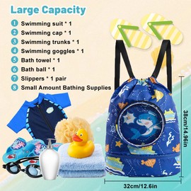 Cosysparks Children's Swimming Bag with Wet Compartment Swimming Bag Waterproof Gym Bag for Children PE Bags Kid Beach Bag for Boys Girls, blue