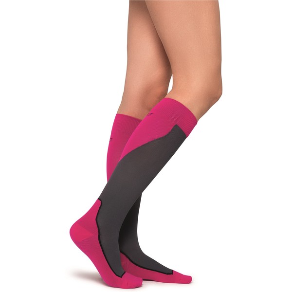 JOBST Calcetines deportivos de compresión hasta la rodilla, 15-20 mmHg, rosa/gris, talla L