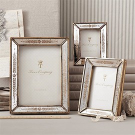 Two's Company Set of 3 Gold Leaf Photo Frames Includes 3 Different Sizes