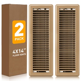 Floor Register 4x14, Heavy Duty Steel Walkable Floor Vent Covers, Air Vent Covers with Adjustable Air Supply Lever for Home Floor, Sidewall, 2 Pack, Brown