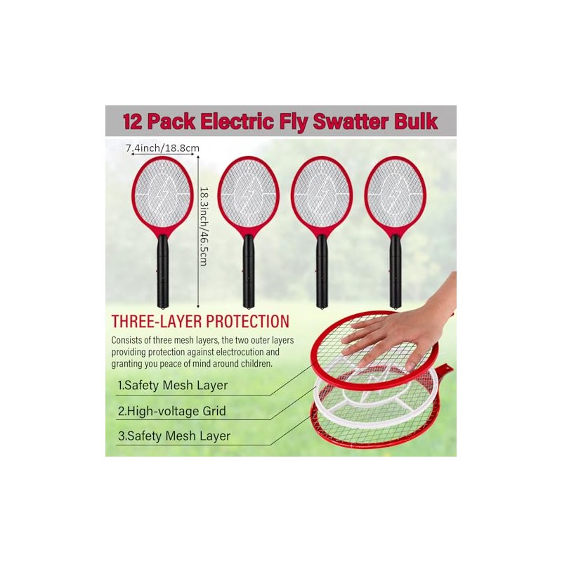 12 Pack Electric Fly Swatter Bulk Bug Zapper Rackets for