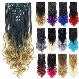 IMISSU 7PCS Set Long Curly Clip in Hair Extension Ombre Color Full Head Hair Extensions Hairpiece for Girl (Ombre Light Brown)