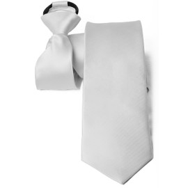 Moda Di Raza White Ties For Men, Alternative to Clip On, Woven Microfiber Satin Silk Finish, Zipper Necktie For Adult and Boys 15 years Or Older, 20 Inch